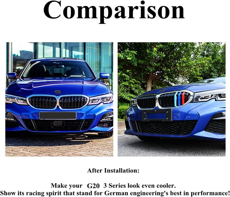 Goodream Tricolored Grille Insert Trims Compatible with BMW G20 3 Series 2019 2020 2021 2022 Sedan 330i 330e Accessories for w/Standard Kidney Grille (8 Beams) - Image 3